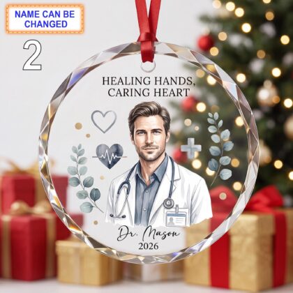 Alternative view of Healing Hands – Caring Heart Doctor Christmas Glass Ornament