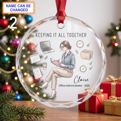 Alternative view of Keeping It All Together Office Administrator Christmas Glass Ornament
