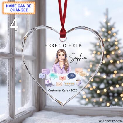 Here to Help Customer Care Christmas Glass Ornament – Custom Support Keepsake with Headset - Image 4
