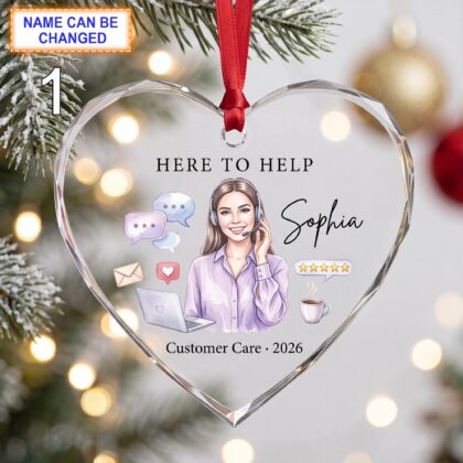 Here to Help Customer Care Christmas Glass Ornament – Custom Support Keepsake with Headset