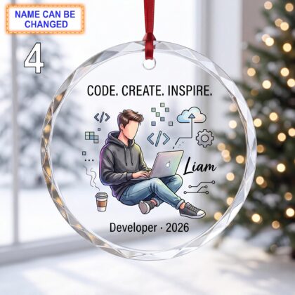 Code - Create - Inspire Christmas Glass Ornament – Custom Developer Keepsake with Laptop - Image 4