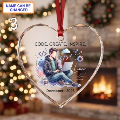 Code - Create - Inspire Christmas Glass Ornament – Custom Developer Keepsake with Laptop - Image 3