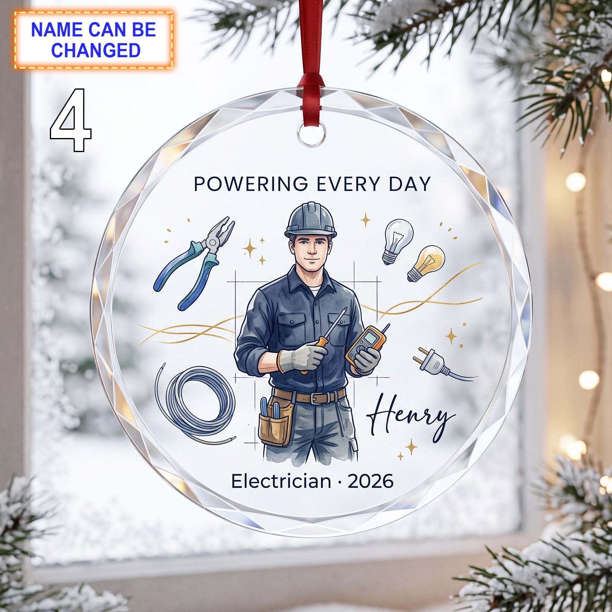 Powering Every Day Christmas Glass Ornament – Custom Electrician Keepsake with Wires - Image 4