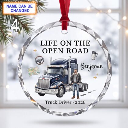 Life on the Open Road Christmas Glass Ornament – Custom Truck Driver Keepsake with Semi Truck - Image 4
