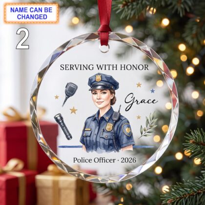 Alternative view of Serving With Honor Christmas Glass Ornament – Custom Police Officer Keepsake with Uniform