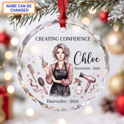 Creating Confidence Christmas Glass Ornament – Custom Hairstylist Keepsake with Scissors
