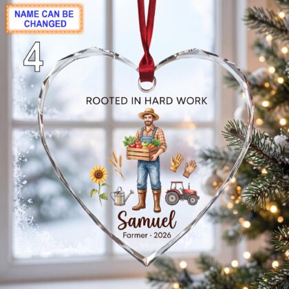 Rooted in Hard Work Christmas Glass Ornament – Custom Farmer Keepsake with Produce Basket - Image 4