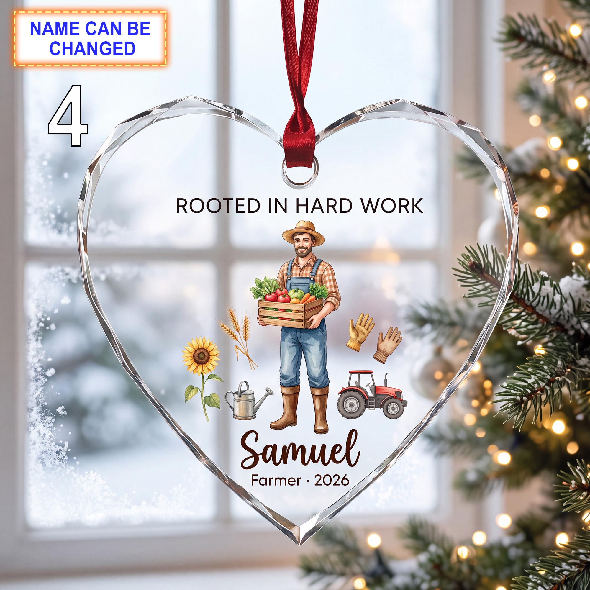 Rooted in Hard Work Christmas Glass Ornament – Custom Farmer Keepsake with Produce Basket - Image 4