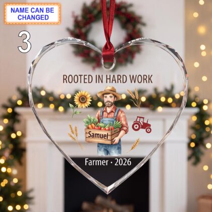 Rooted in Hard Work Christmas Glass Ornament – Custom Farmer Keepsake with Produce Basket - Image 3