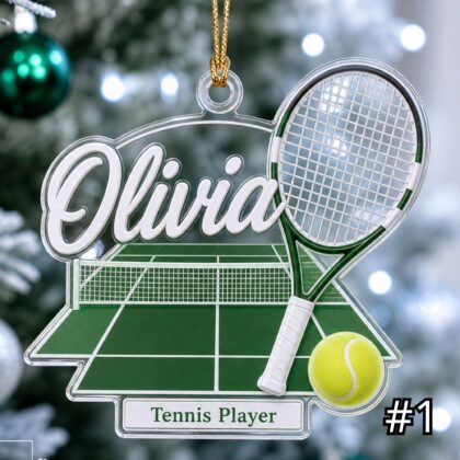 Personalized Tennis Player Acrylic Ornament – Custom Name Racket Ball Sports Gift for Kids