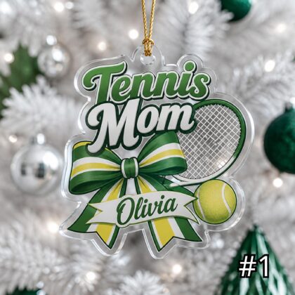Personalized Tennis Coach Mom Acrylic Ornament – Custom Name Racket Ball Sports Family Gift