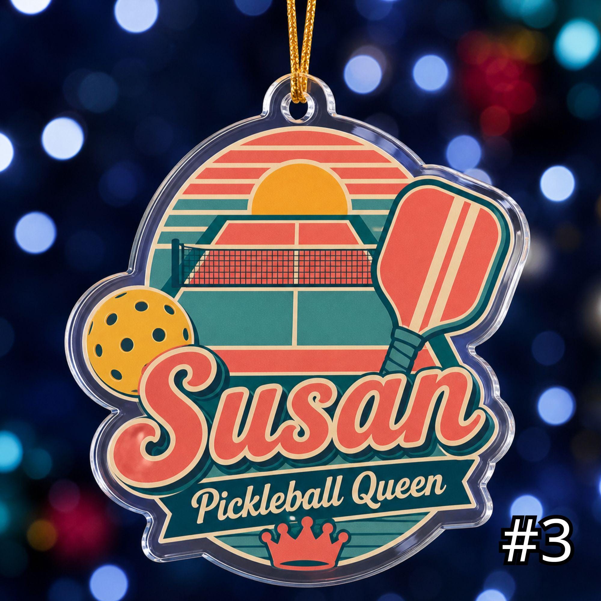 Personalized Pickleball Player Acrylic Ornament – Custom Name Paddle Ball Sports Gift - Image 3