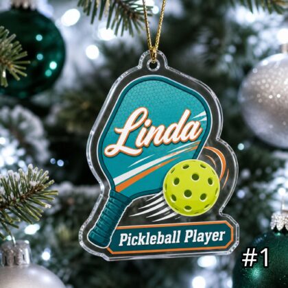 Personalized Pickleball Player Acrylic Ornament – Custom Name Paddle Ball Sports Gift