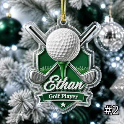 Alternative view of Personalized Golf Player Acrylic Ornament – Custom Name Club Ball Sports Gift for Golfer