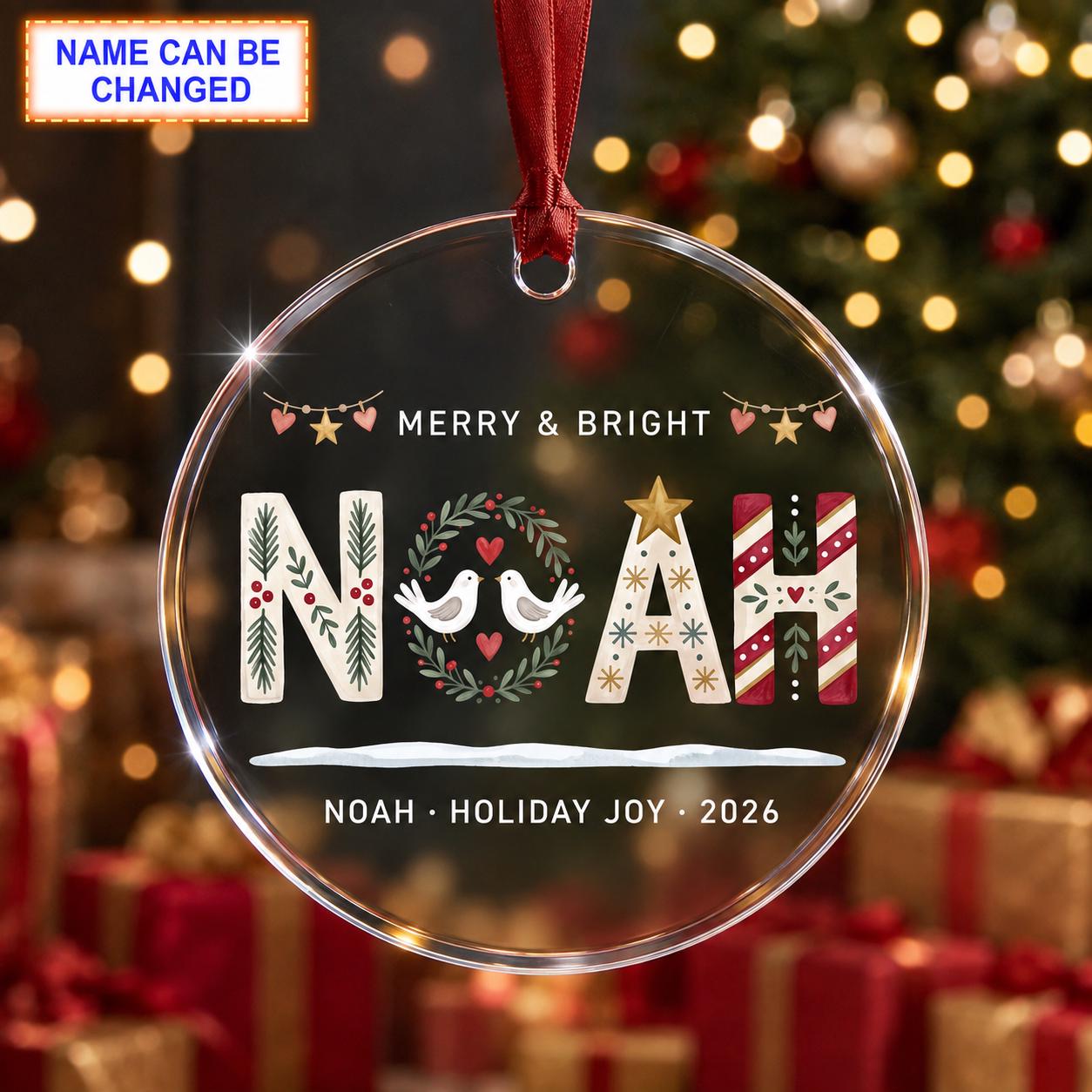 Christmas Glass Ornament – Custom Festive Name Keepsake with Colorful Holiday Lettering - Image 2