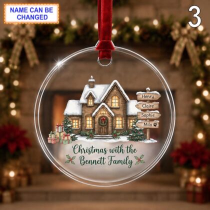 Christmas with the Family Glass Ornament – Personalized Family House Keepsake - Image 3