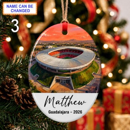 Guadalajara Stadium Ornament – Personalized Glossy Ceramic Ornament - Image 3