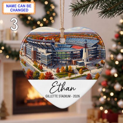 Foxborough Stadium Ornament – Personalized Glossy Ceramic Ornament - Image 3