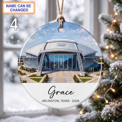 Arlington Stadium Ornament – Personalized Glossy Ceramic Ornament - Image 4