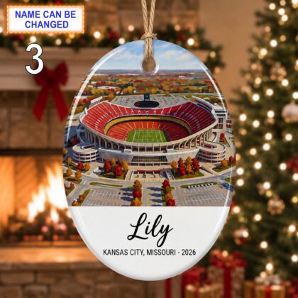 Kansas City Stadium Ornament – Personalized Glossy Ceramic Ornament - Image 3