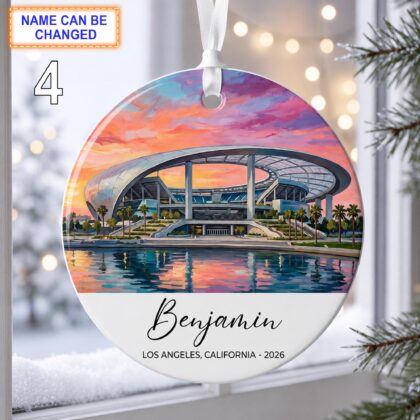 Los Angeles Stadium Ornament – Personalized Glossy Ceramic Ornament - Image 4