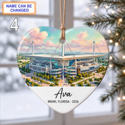 Miami Stadium Ornament – Personalized Glossy Ceramic Ornament - Image 4