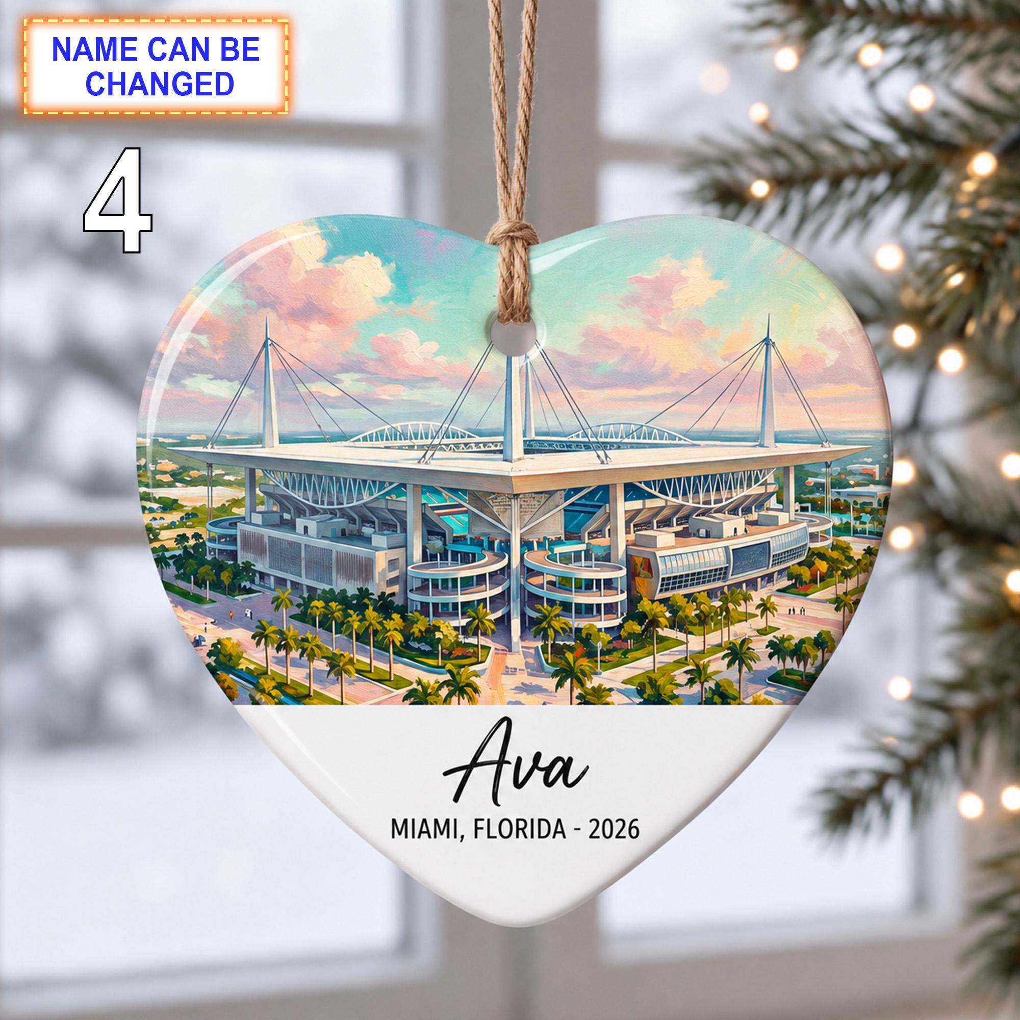 Miami Stadium Ornament – Personalized Glossy Ceramic Ornament - Image 4