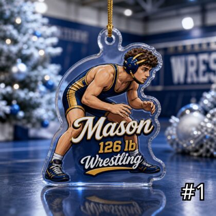 Personalized Wrestling Player Acrylic Ornament – Custom Name Weight Class Sports Gift