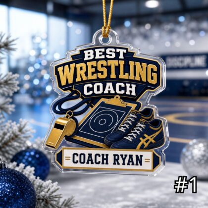 Personalized Wrestling Coach Mom Acrylic Ornament – Custom Name Sports Family Gift
