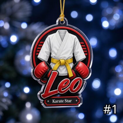 Personalized Karate Martial Arts Acrylic Ornament – Custom Name Belt Rank Sports Gift for Kids