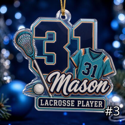 Personalized Lacrosse Player Acrylic Ornament – Custom Name Number Jersey Sports Gift for Kids - Image 3