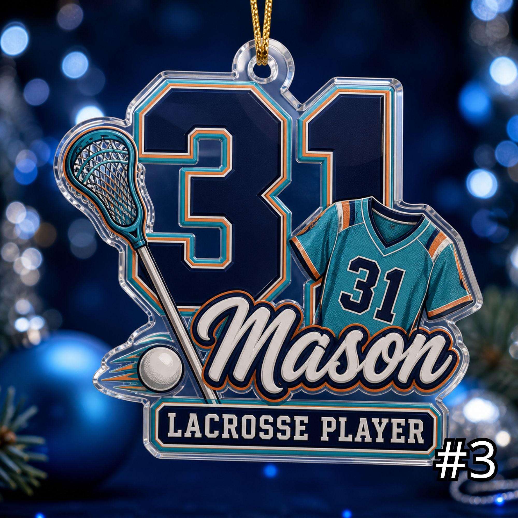 Personalized Lacrosse Player Acrylic Ornament – Custom Name Number Jersey Sports Gift for Kids - Image 3
