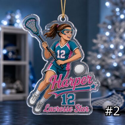 Alternative view of Personalized Lacrosse Player Acrylic Ornament – Custom Name Number Jersey Sports Gift for Kids