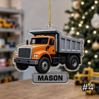 Personalized Dump Truck Ornament – Construction Vehicle Christmas Ornament - Image 4
