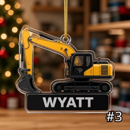 Personalized Excavator Ornament – Construction Vehicle Christmas Ornament - Image 3