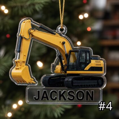 Personalized Excavator Ornament – Construction Vehicle Christmas Ornament - Image 4