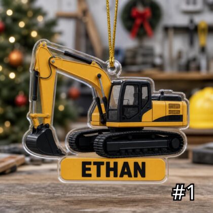 Personalized Excavator Ornament – Construction Vehicle Christmas Ornament