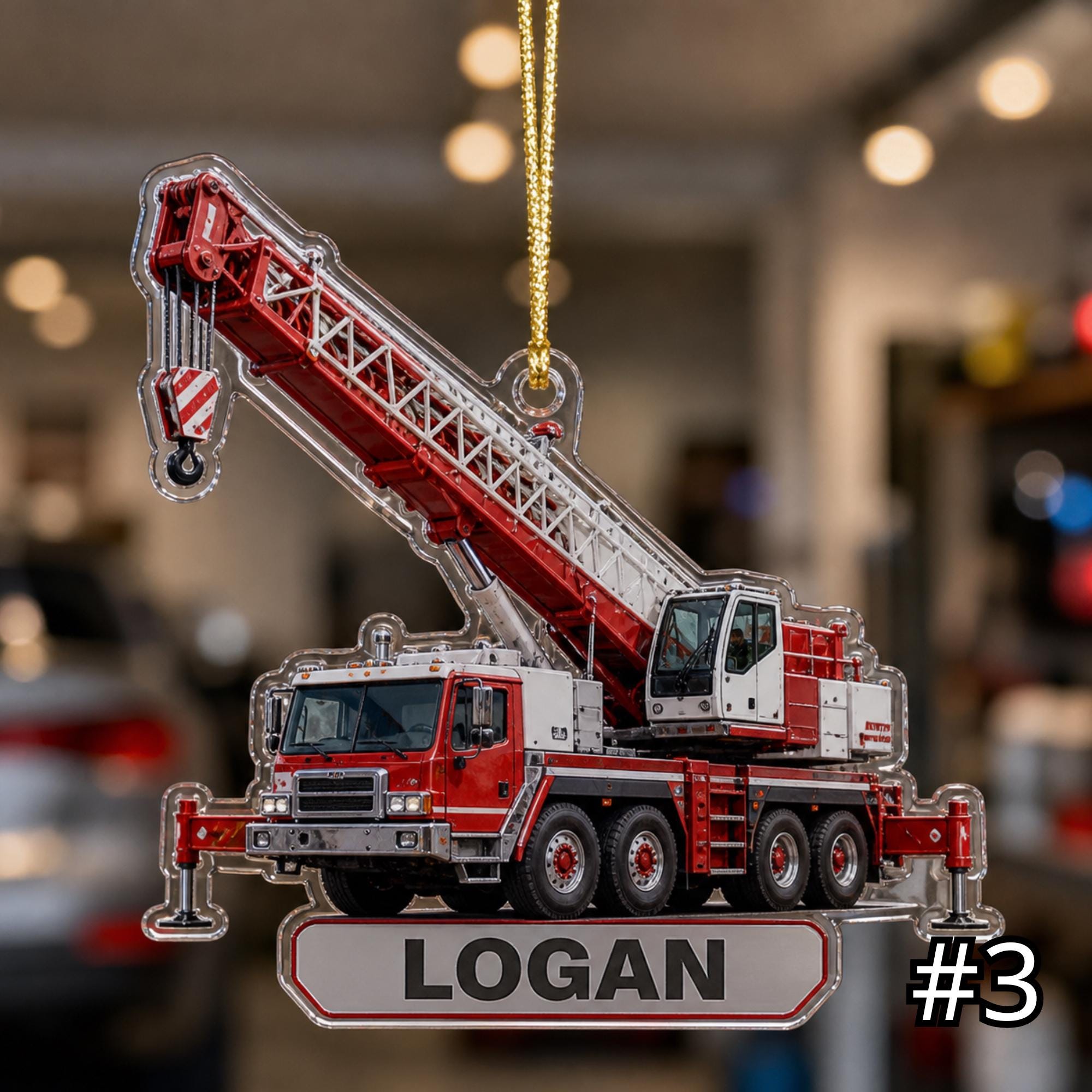 Personalized Crane Truck Ornament – Construction Vehicle Christmas Ornament - Image 3