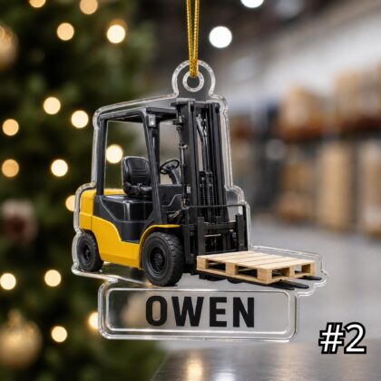 Personalized Forklift Ornament – Construction Vehicle Christmas Ornament - Image 2