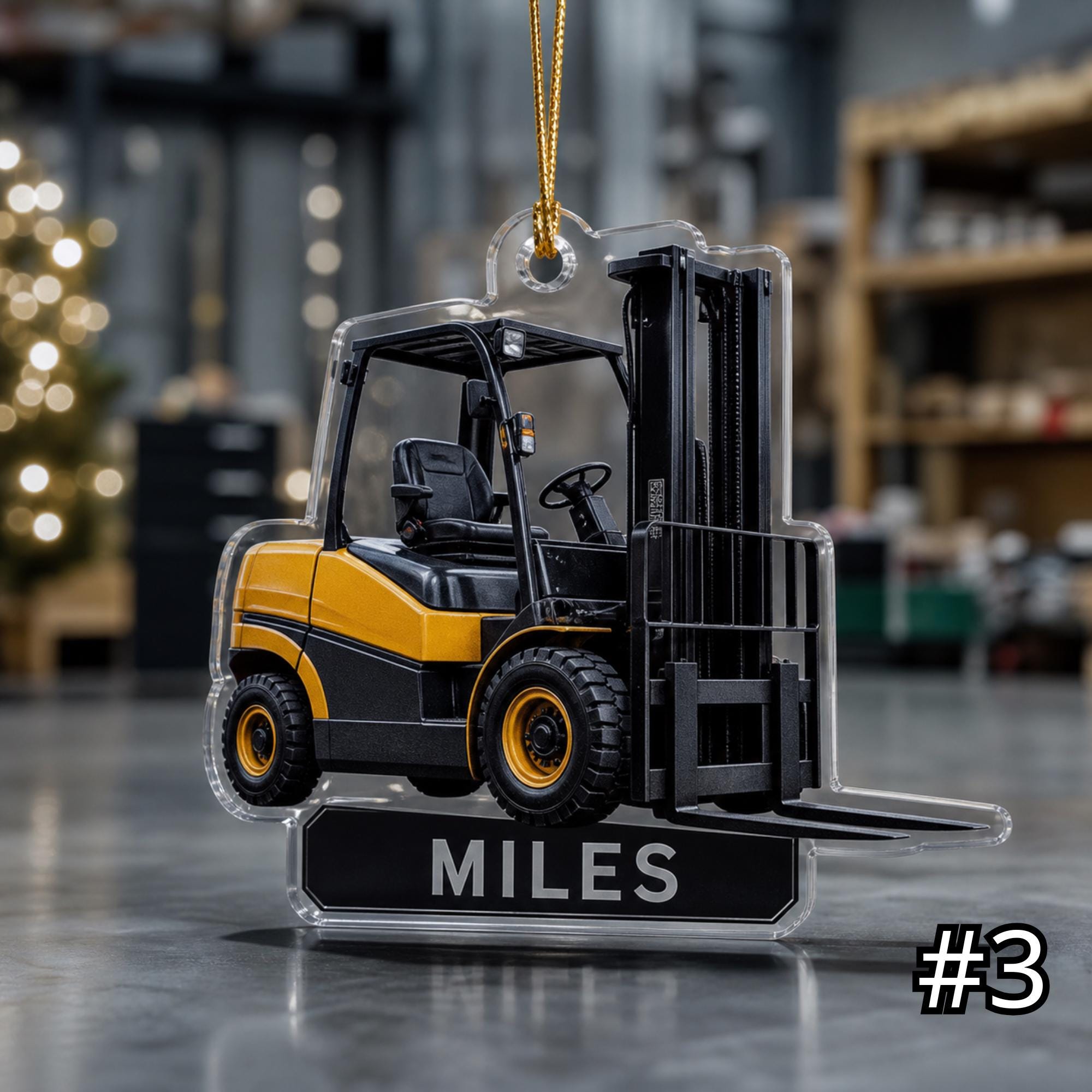 Personalized Forklift Ornament – Construction Vehicle Christmas Ornament - Image 3
