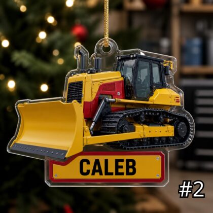 Alternative view of Personalized Bulldozer Ornament – Construction Vehicle Christmas Ornament