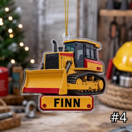 Personalized Bulldozer Ornament – Construction Vehicle Christmas Ornament - Image 4