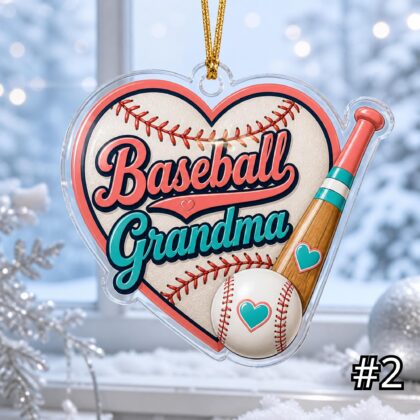 Alternative view of Personalized Baseball Mom Dad Acrylic Ornament – Custom Name Sports Family Gift
