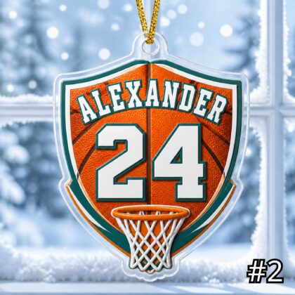 Alternative view of Personalized Basketball Player Acrylic Ornament – Custom Name Number Jersey Sports Gift for Kids