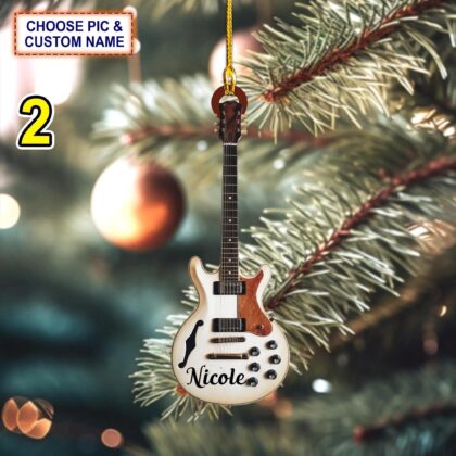 Alternative view of Custom Name Classic Guitar Christmas Ornament – Christmas Tree Hanging Decor