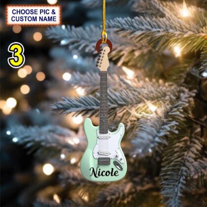 Custom Name Classic Guitar Christmas Ornament – Christmas Tree Hanging Decor - Image 3