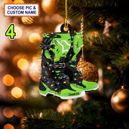 Custom Name Motocross Shoes With Christmas Light Christmas Ornament - Image 4