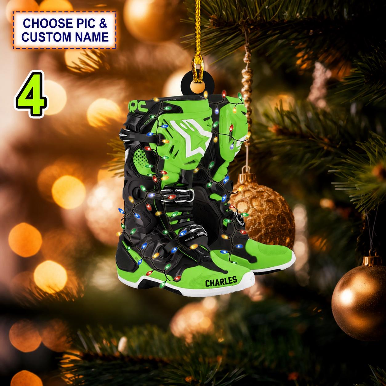 Custom Name Motocross Shoes With Christmas Light Christmas Ornament - Image 4