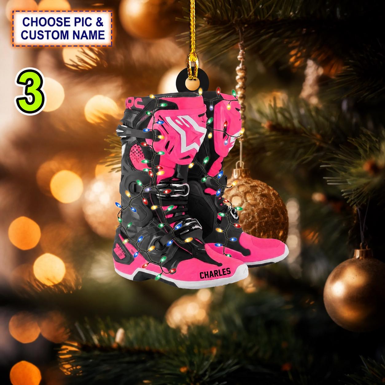 Custom Name Motocross Shoes With Christmas Light Christmas Ornament - Image 3