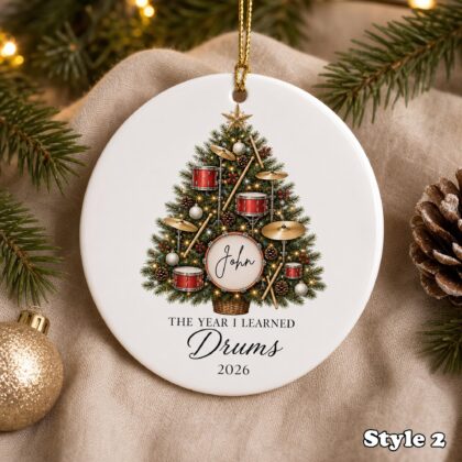 Alternative view of Personalized Drummer Christmas Ornament – Custom Name Ceramic Drum Set Tree Keepsake
